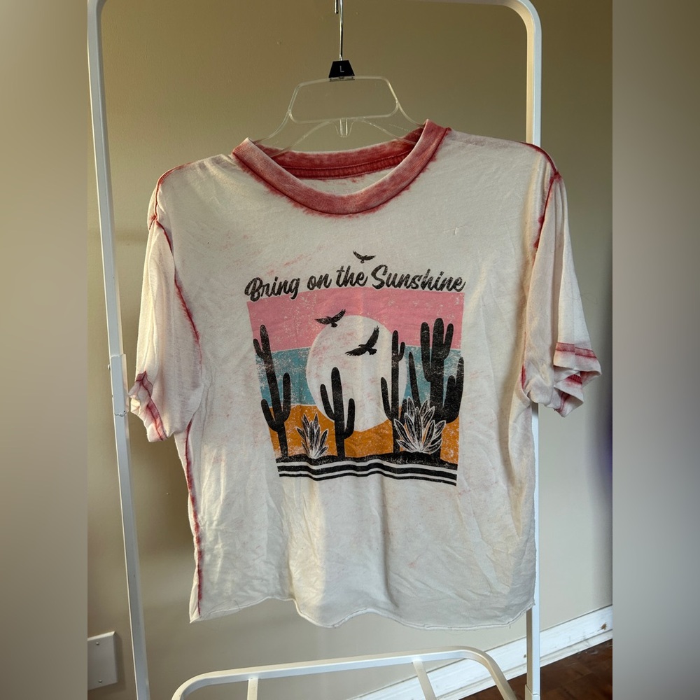 Pretty Rebellious White Tee with Pink Tie-Dye Trim and Logo